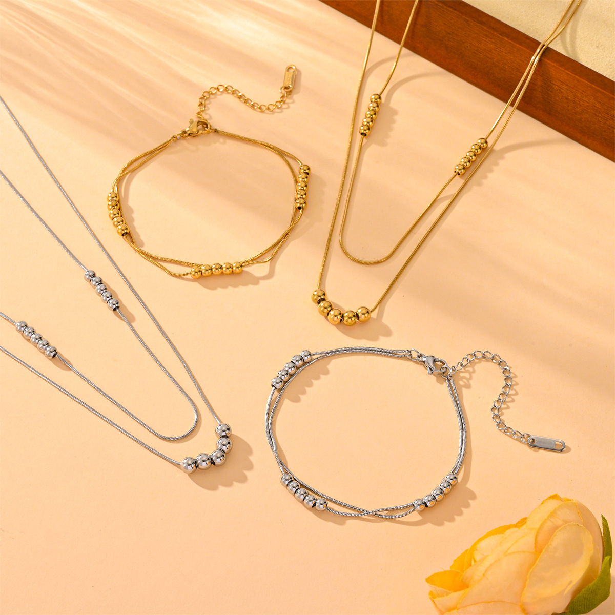 新款百搭高级钛钢新款项链蛇骨链套装时尚批发详情2