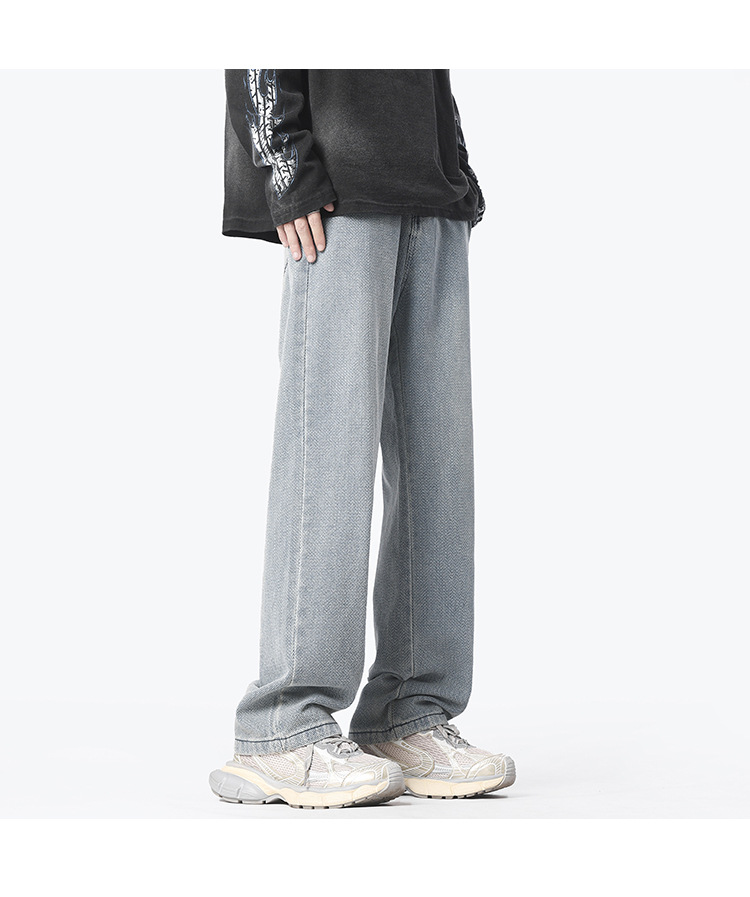 Retro and nostalgic, lightly washed, straight-leg, loose, irregular pants, loose cotton casual long pants, jeans for men pic 14