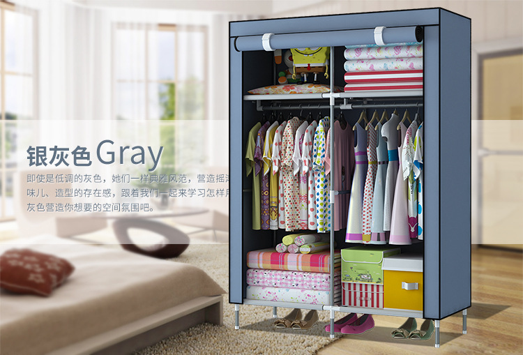 Economical baby clothes storage and organization for rental house, non-woven fabric moisture-proof steel pipe simple thickened and thickened fabric wardrobe pic 9