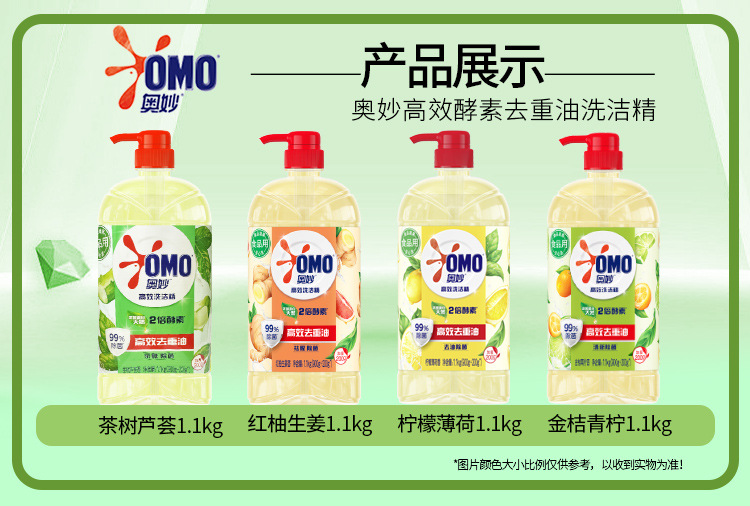 奥妙1.1kg奥妙天然酵素洗洁精柠檬薄荷红柚生姜茶树除菌食品级去详情1