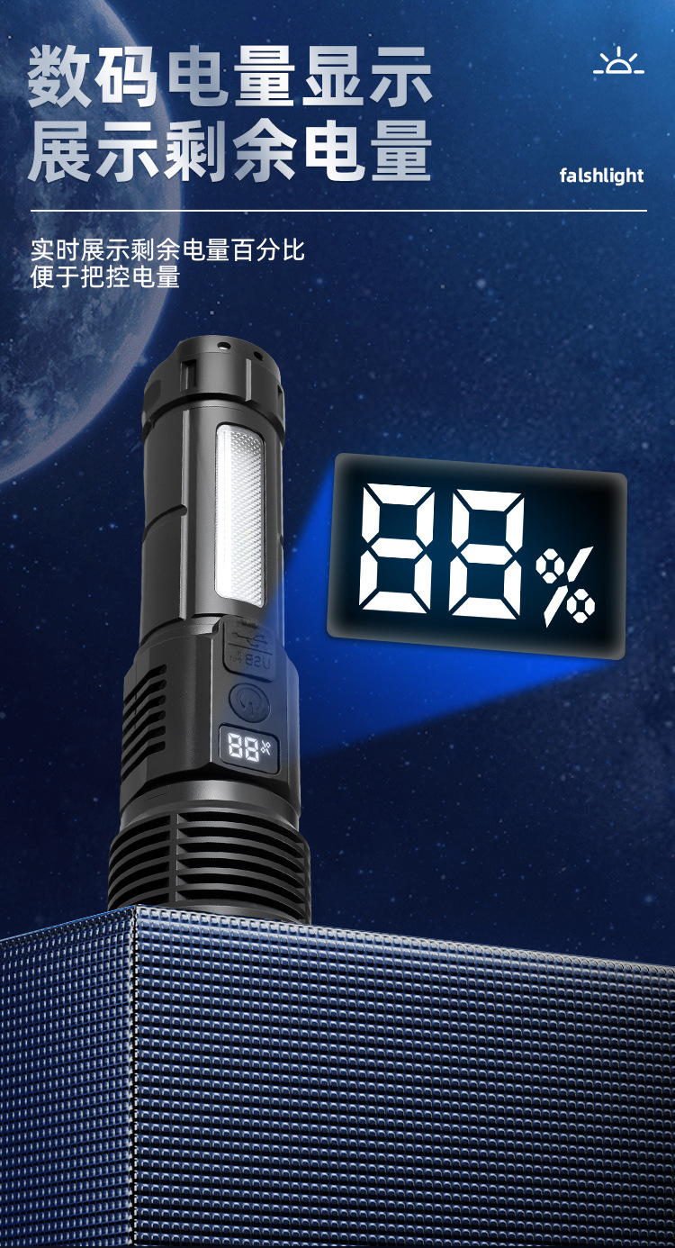 Cross-border white laser high-intensity flashlight, USB charging, telescopic focusing, ultra-bright long-range COB side light flashlight, outdoor pic 14