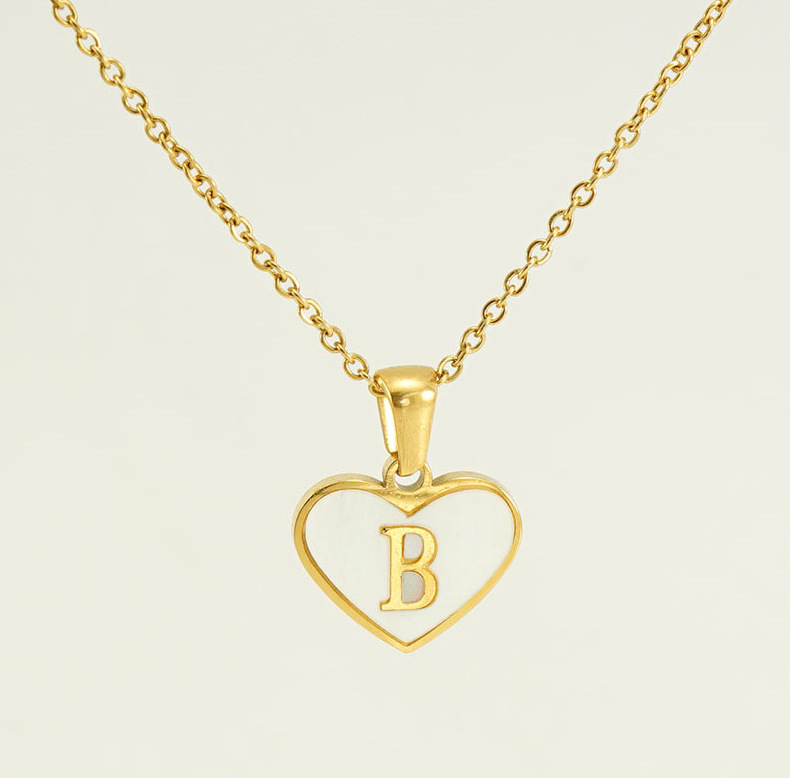 Cross-border bestseller: 26-letter heart-shaped shell necklace, a versatile stainless steel letter pendant for women with a European and American style pic 32