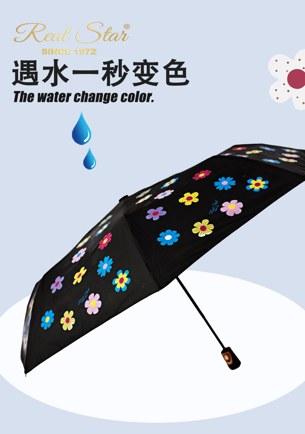 遇水变色三折自动伞下雨天变颜色的雨伞女士新颖潮流小花伞详情7