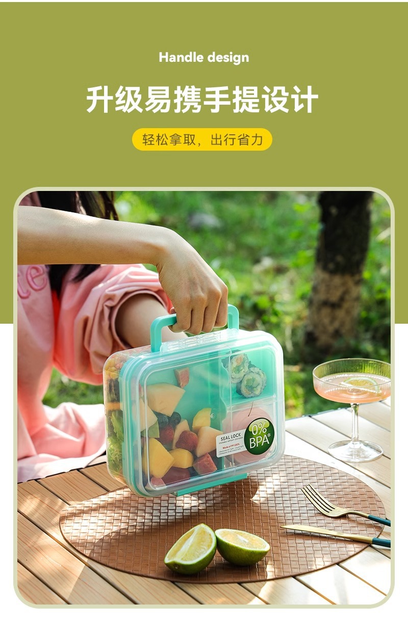 Portable food storage box, outdoor fruit box, portable salad box with dipping sauce, compartments bento box, lunch box for work pic 13