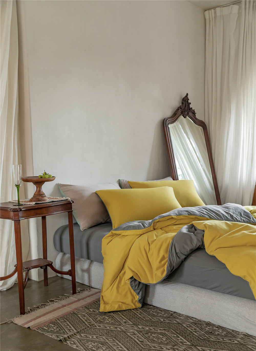 ins Japanese-style solid color all-cotton knitted cotton four-piece set, skin-friendly nude sleeping plain double-layer Indian cotton bed sheet pic 175