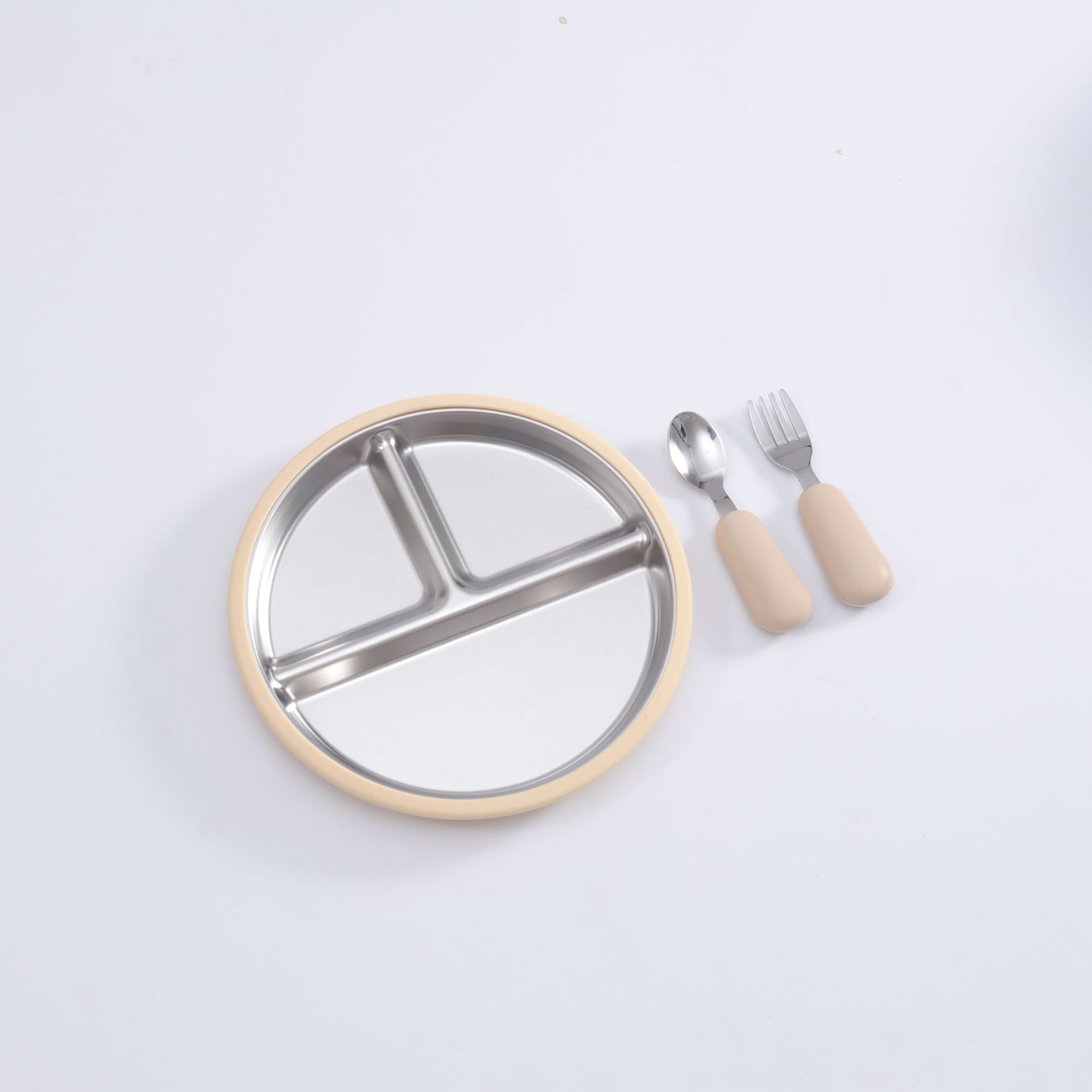 跨境硅胶包不锈钢儿童分格餐盘 三格防摔分餐盘 辅食喂养餐具 安全健康易清洗详情6