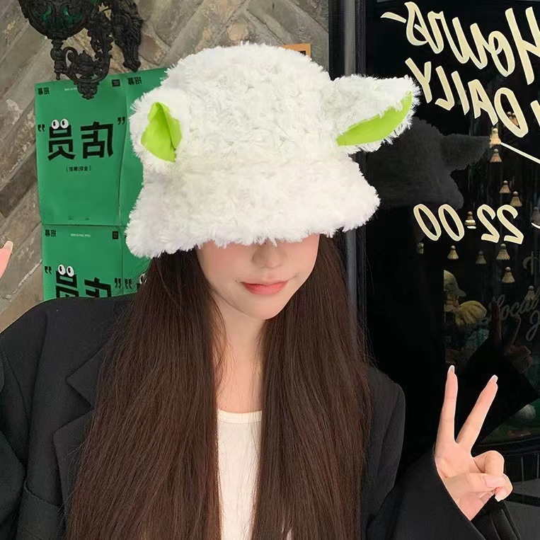 Winter hat Baa Baa sheep ear hat for girls, Korean version cute lamb plush fisherman hat for girls, versatile and warm lamb hat, trendy 1 pic 3