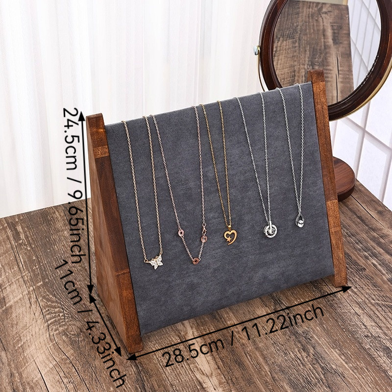 胡桃木色斜面项链展示架大容量吊坠耳环收纳珠宝饰品架现货批发详情7