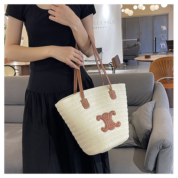 单肩草编包女士手提包大容量夏日旅游沙滩包手工编织菜篮子腋下包详情33