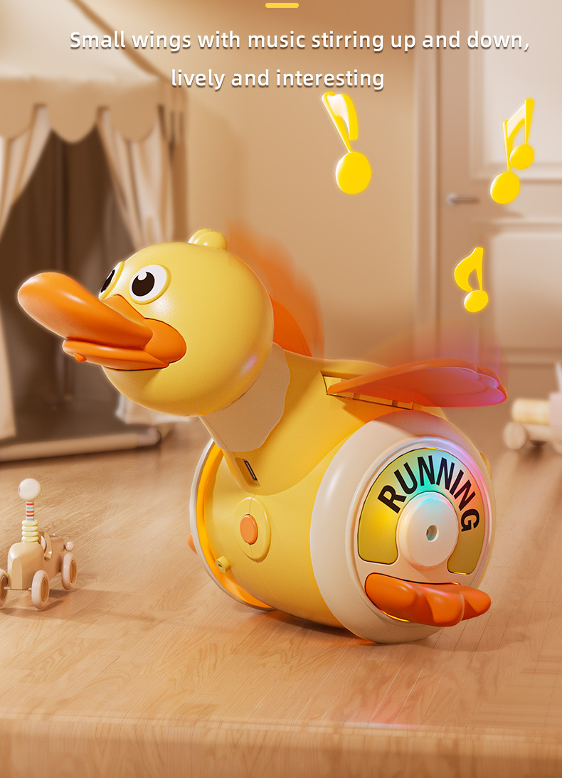 2025跨境电动万向旋转鸭儿童萌趣声光转转鸭小宝宝引导学爬玩具鸭详情10