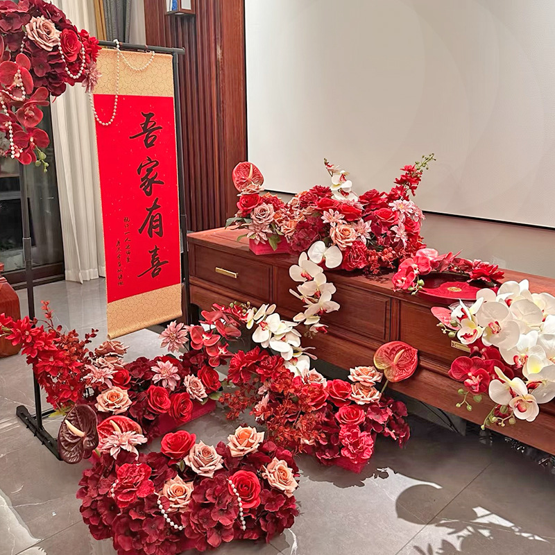 仿真假花新款红色系婚礼婚庆装饰路引花户外拍摄道具软装绢花婚庆用品婚礼拱形门详情4