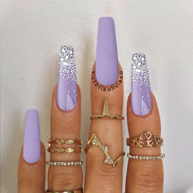 European and American style long ballet false nail patches, long French sequin nail art, matte frosted wearable nail finished products wholesale pic 5