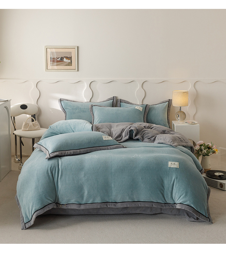 Muji thick milk fleece bed four-piece set for winter warmth, double-sided fleece quilt cover, single-piece flannel bed sheet pic 18