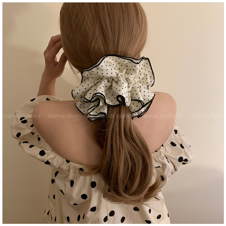 法式优雅波点大肠发圈网红2025新款简约温柔低马尾头绳女款发圈详情8