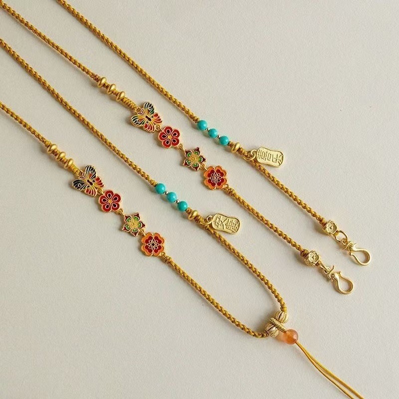 Hand-woven double-ear ruyi pendant, lanyard, high-end gold and jade collarbone chain for men and women pic 5