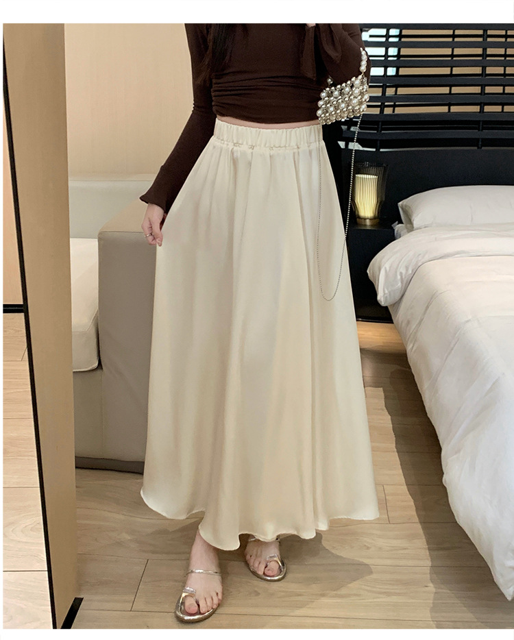 French acetate satin half skirt for women 2024 Spring/Summer pleated long skirt with elastic and tight waist, A-line large swing umbrella skirt pic 37
