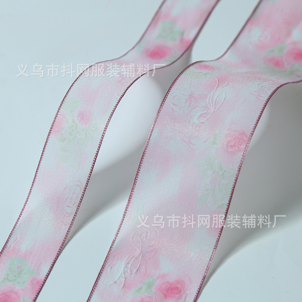 厂家国风晕染玫瑰丝带彩色拷边纱带手工diy发饰鲜花礼品花艺包装详情3