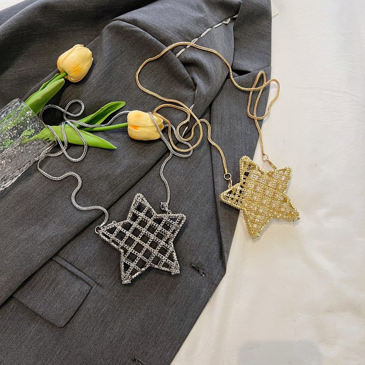 跨境2024夏新款小香风镂空金属星星包晚宴包单肩斜挎气质链条女包详情135