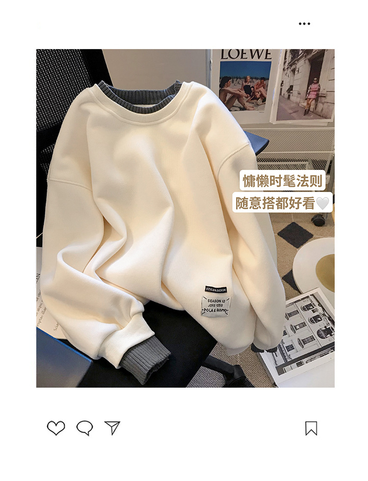 新品女式卫衣定制加绒圆领卫衣女款厚假两件长袖宽松大码女装衣服详情6