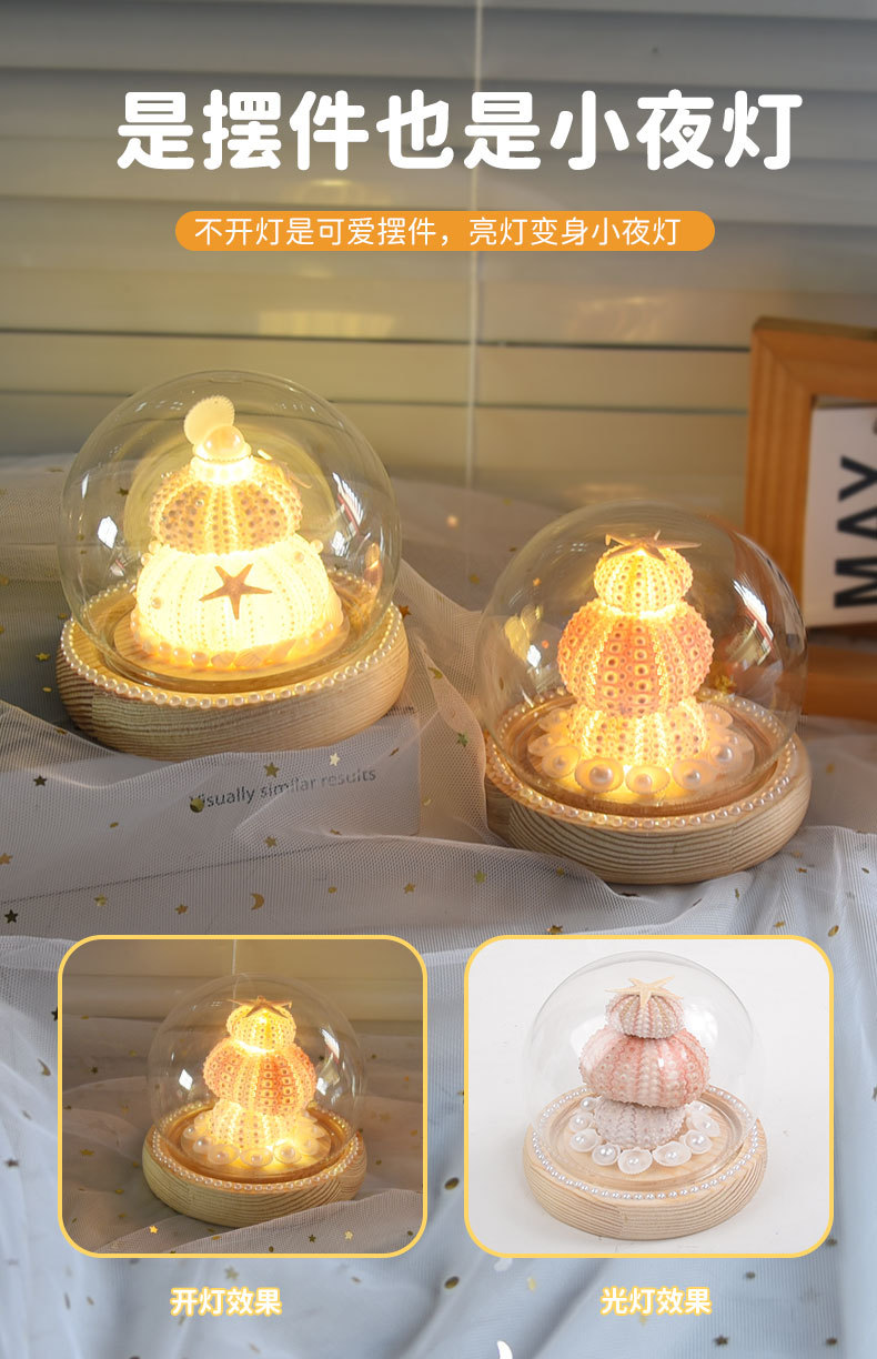 海胆氛围灯 diy材料包手工制作圆球玻璃罩小夜灯海星摆件生日礼物详情3