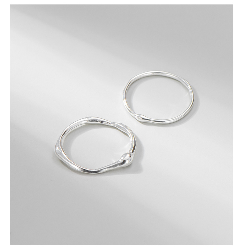 S925 pure silver handcrafted white silver irregular texture fine ring Liquid line finger joint ring overlapping band ring pic 25