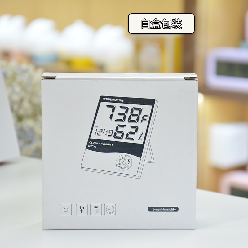 Factory direct supply of HTC-1 indoor electronic thermometer alarm clock, creative home large-screen temperature and humidity meter gift pic 5