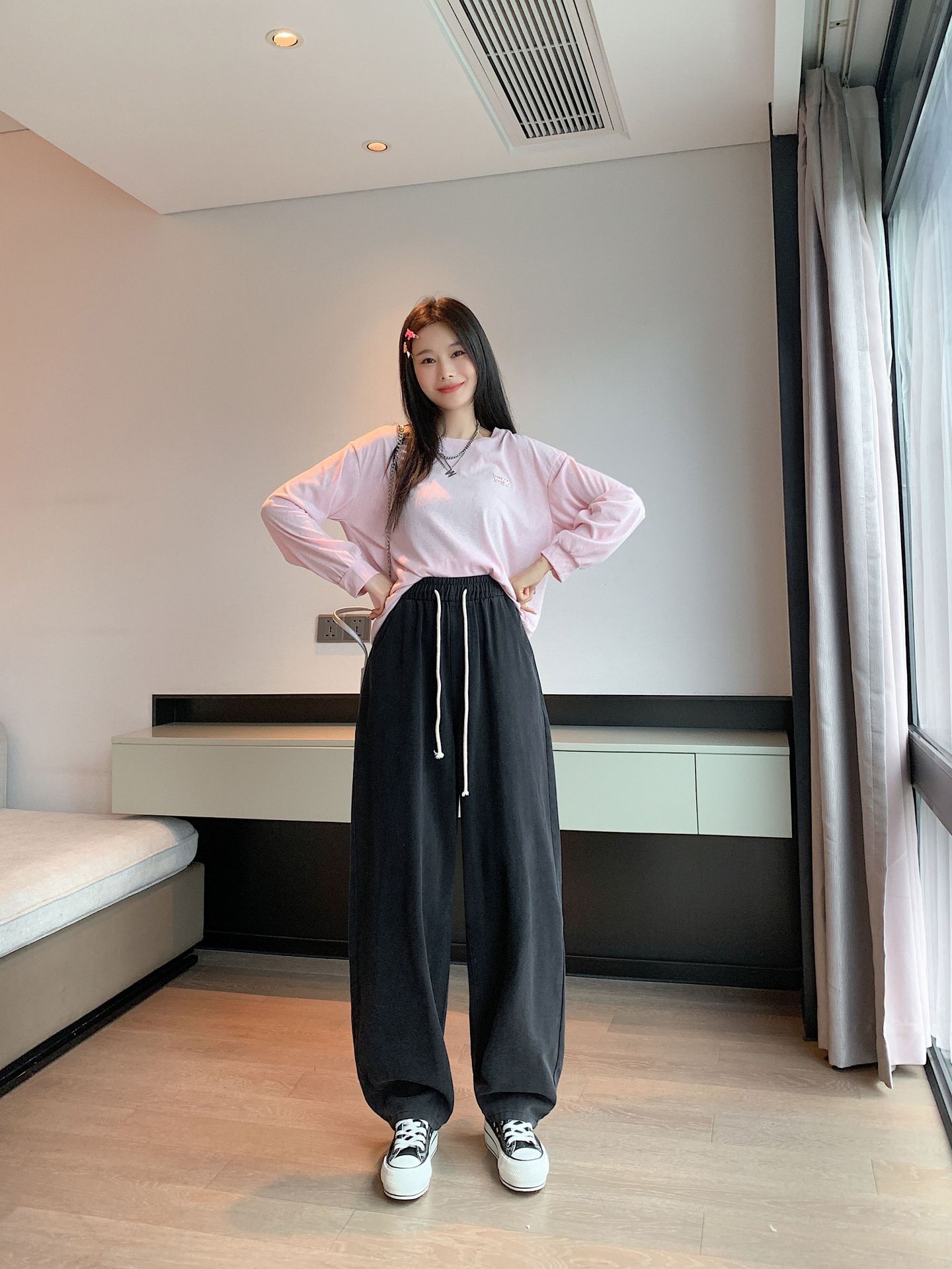 纯棉休闲裤女夏秋新款复古宽松百搭显瘦松紧腰九分裤时尚哈伦裤子详情19