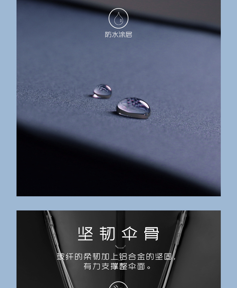 10骨反向黑胶自动雨伞配色手柄三折男士商务雨伞定logo伞广告伞详情21