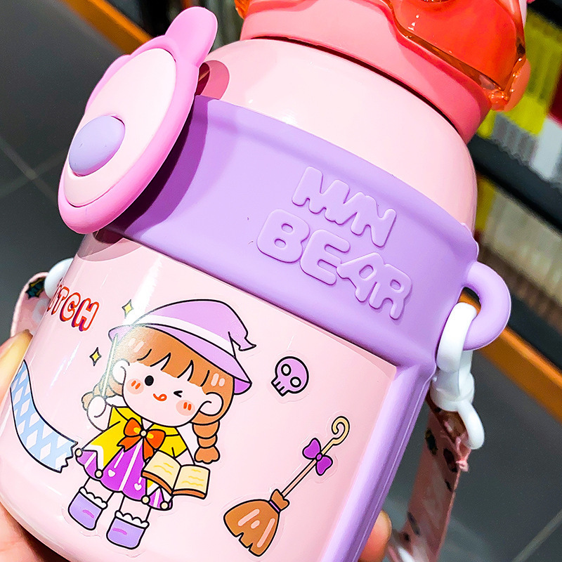 大容量316不锈钢保温杯可爱卡通大肚杯带提绳便携带吸管儿童杯子详情7