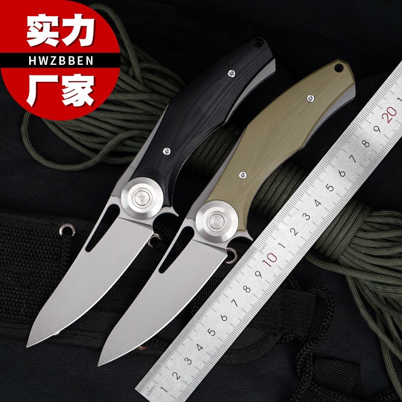 Cross-border best-selling bear head high-end folding knife D2 steel G10 handle folding knife, outdoor camping survival fishing knife pic 1
