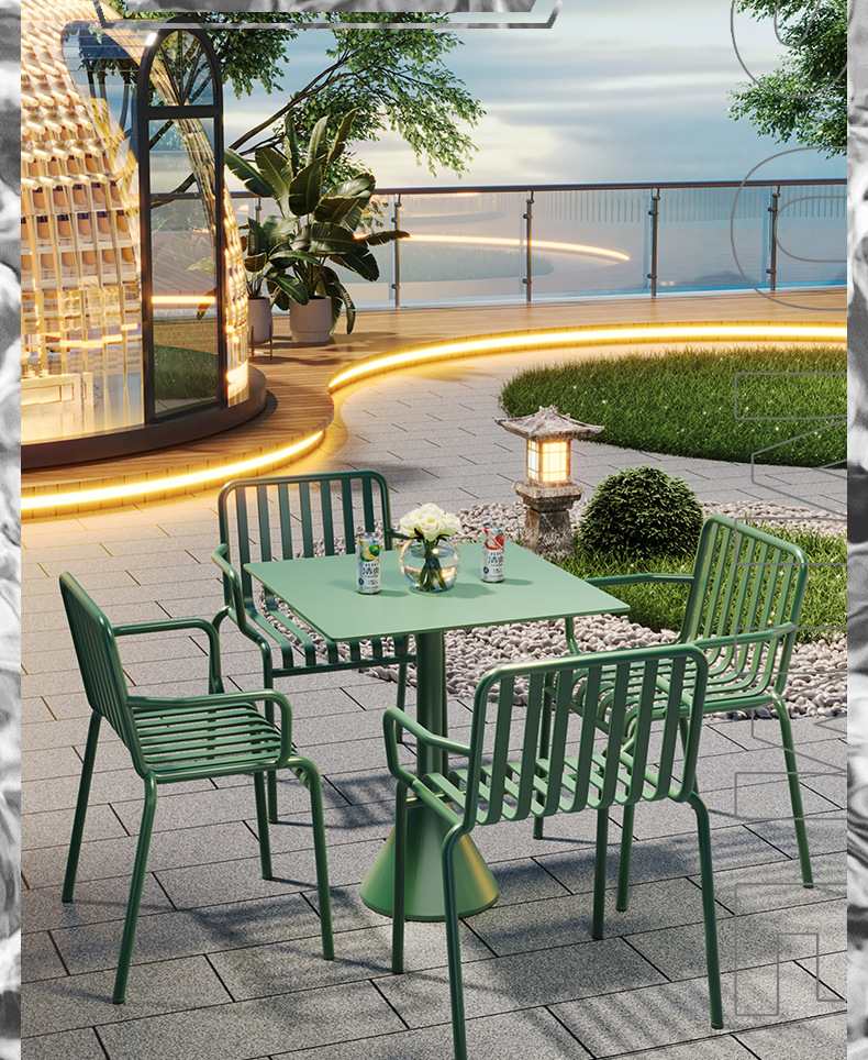 户外桌椅组合花园露天休闲外摆铁艺长条桌咖啡厅室外阳台别墅庭院详情7