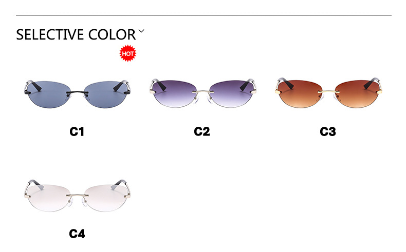 Retro frameless oval sunglasses, Y2K metal ins sunglasses, hot girl sunglasses, pose for street style, futuristic style pic 5