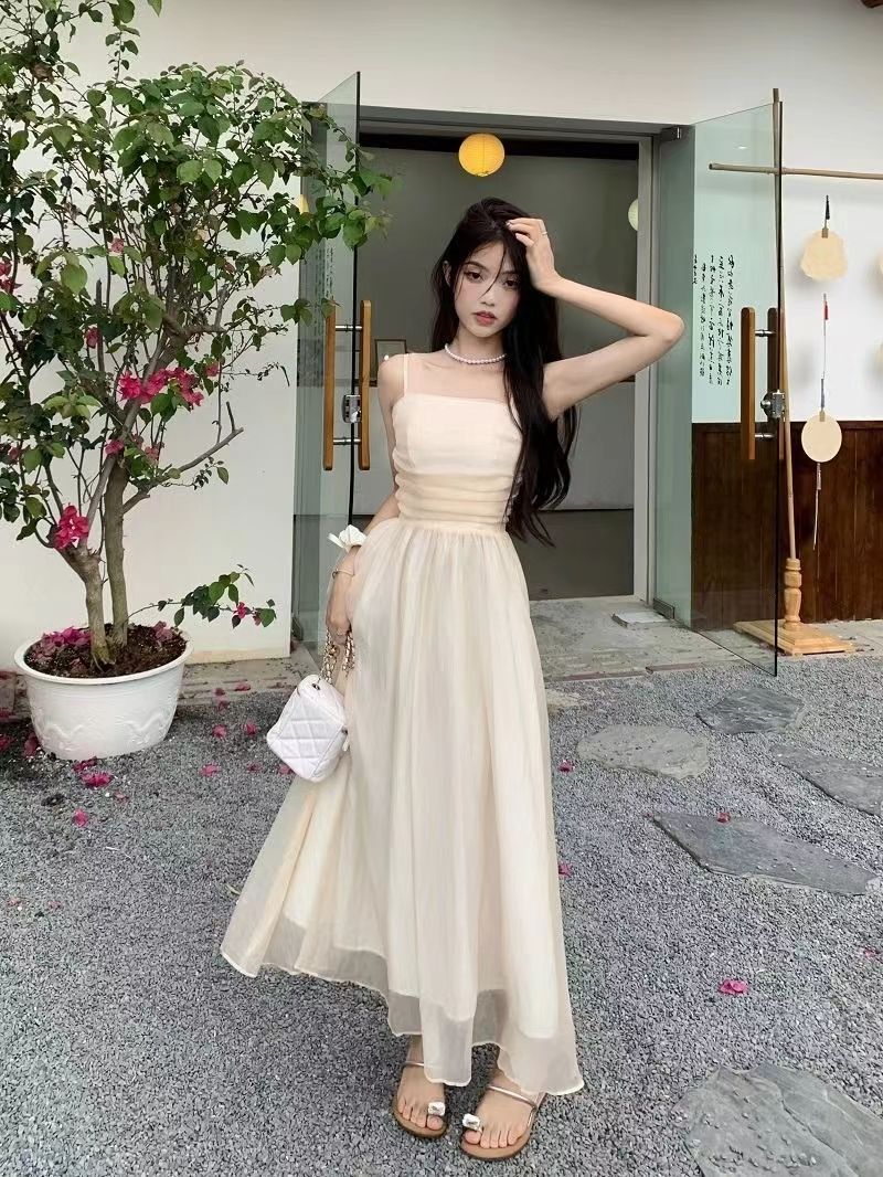 女装法式白色吊带长裙夏新款2024气质收腰显瘦纯色礼服超仙连衣裙详情14