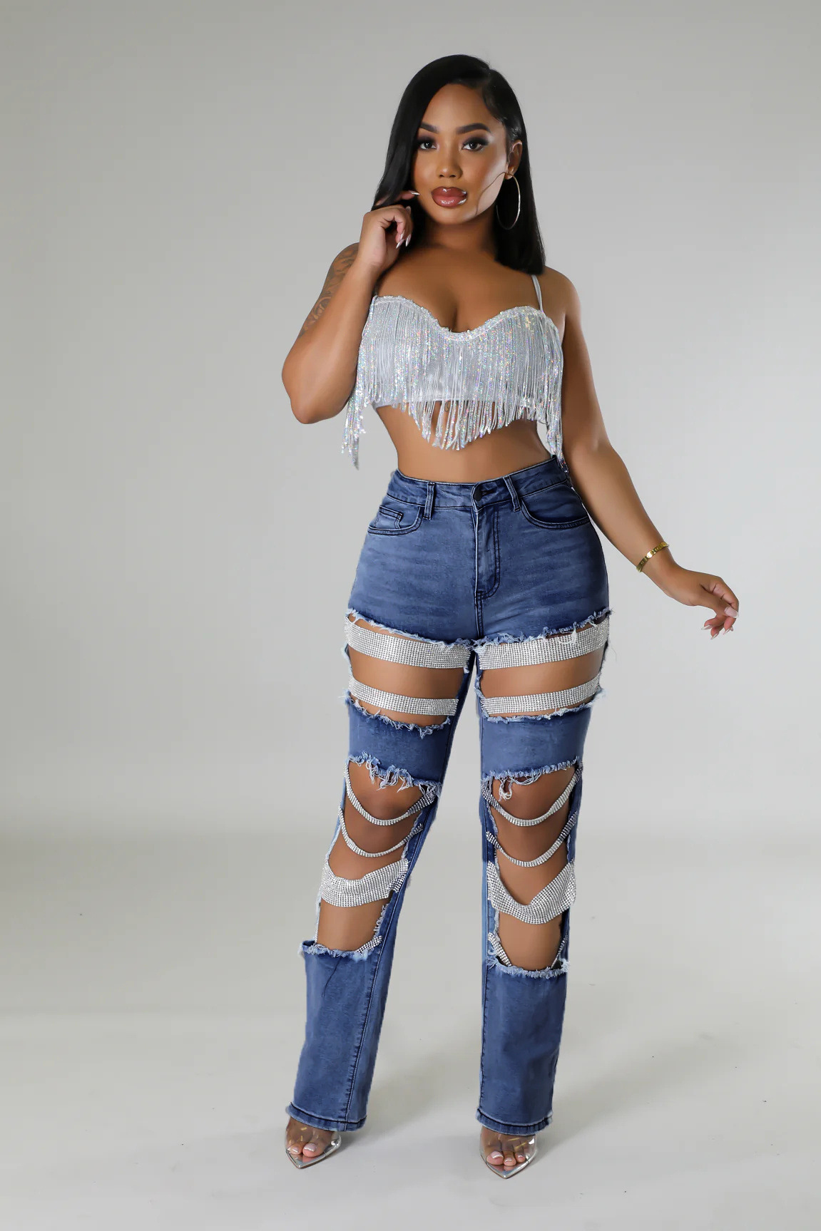 INS amazon aliexpress europa y Estados Unidos crossover 2026 big broach jeans mujer cadena de cuentas cadena colgante accesorios pantalones de corte recto pic 23