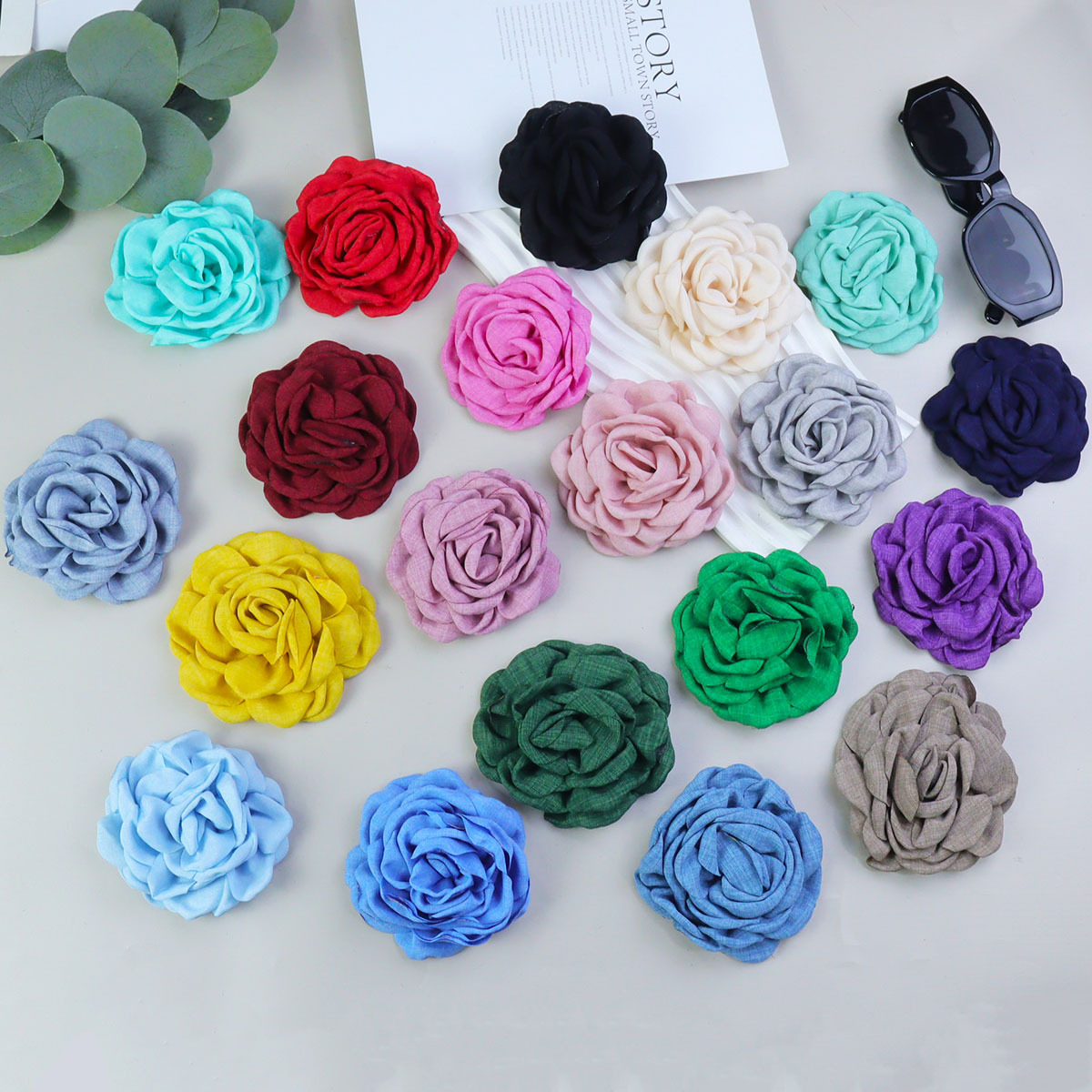 麻布花caro同款玫瑰花立体山茶花服装辅料DIY头花手机壳配饰百搭详情2