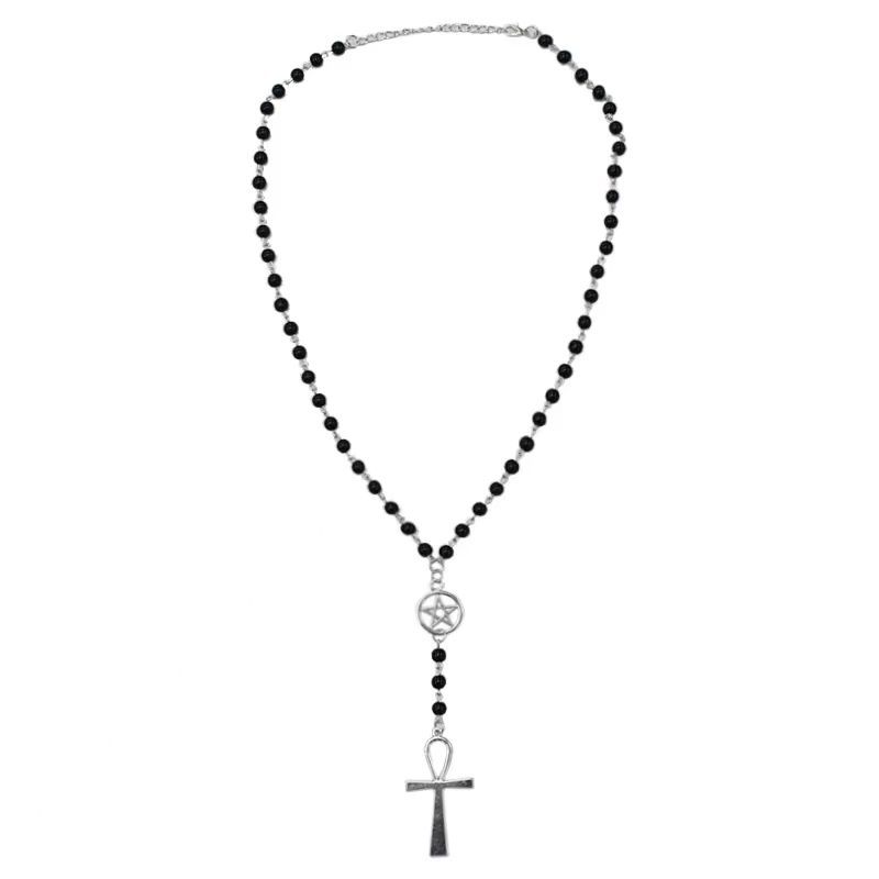 Cool and retro dark cross beaded necklace, a niche long subculture hot girl beaded high-end sweater chain pic 16