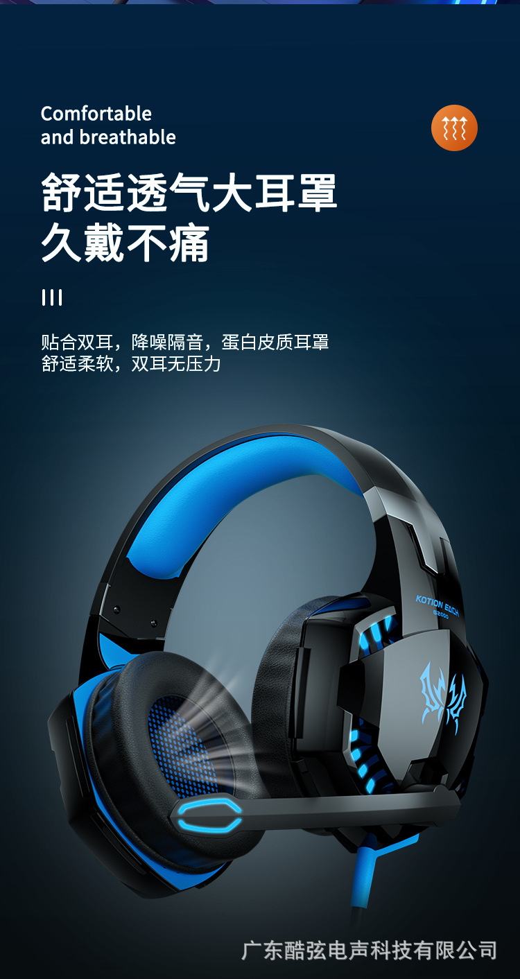 Inzo G2000 over-ear headphones, wired desktop computer, gaming with microphone, 3.5mmUSB digital accessory pic 6