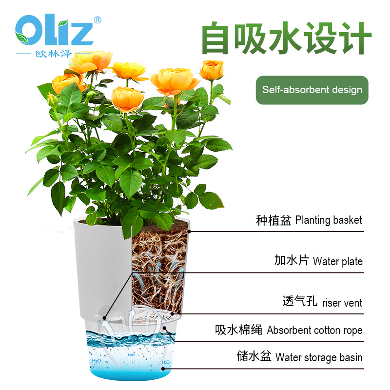 跨境工厂现货批发透明塑料懒人花盆双层简约自吸水棉绳亚马逊园艺详情14