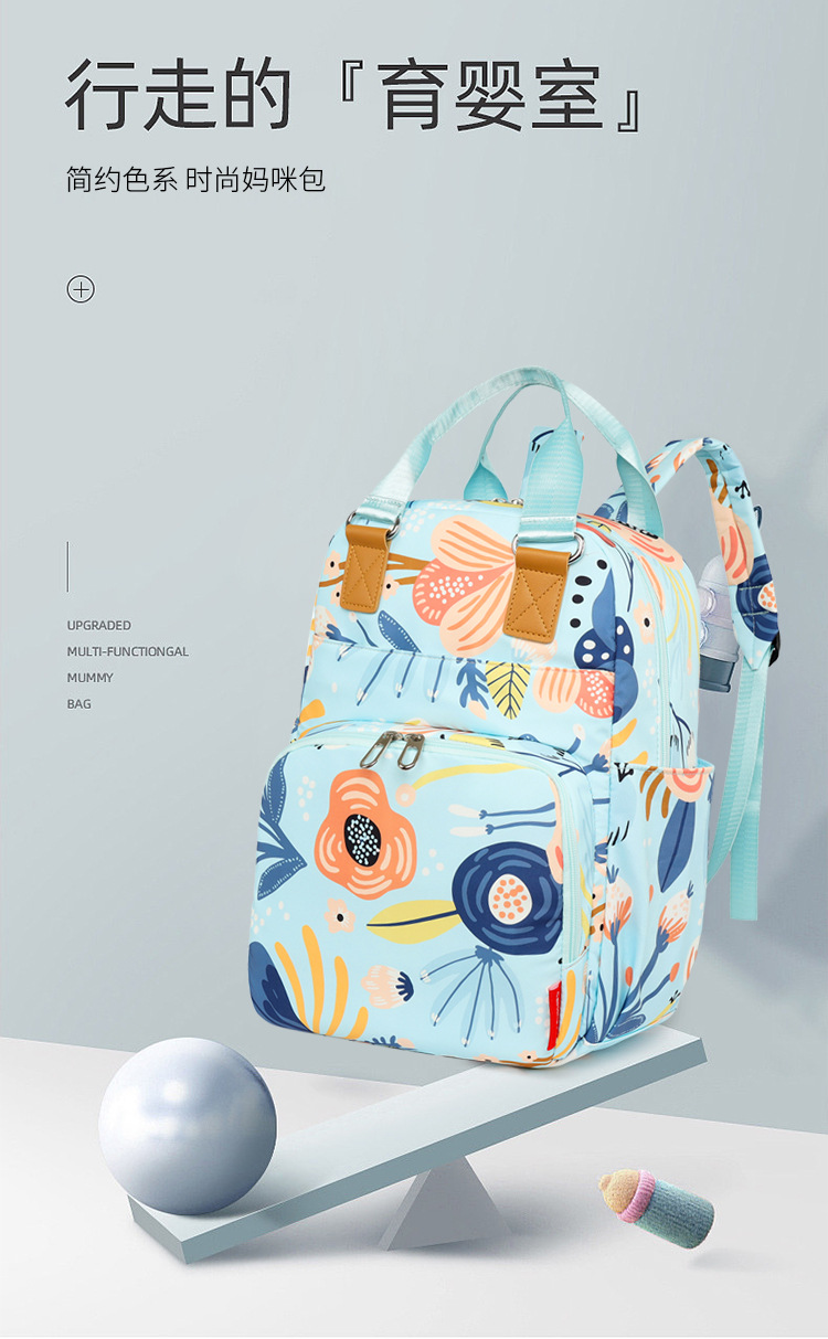 印花大容量外出双肩包时尚女背包婴儿奶瓶保温跨境热销母婴妈妈包详情3
