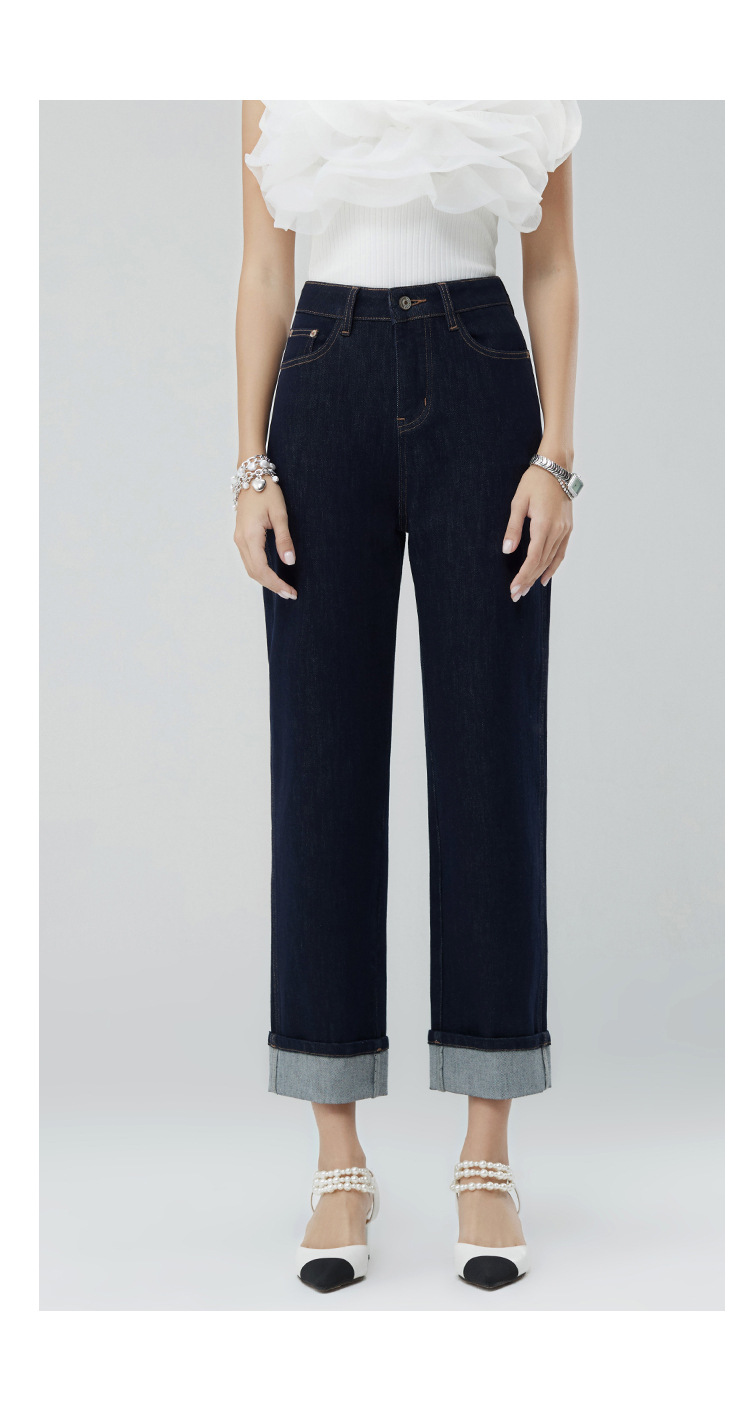 Spring and autumn new light luxury custom jeans, made of dark Lycra fabric, high-waisted, casual and versatile, trendy brand flanged pic 15