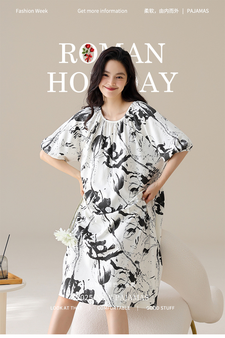 厂家新款春夏莫代尔棉亲肤睡裙女双口袋可外穿家居服7A级抑菌面料详情1