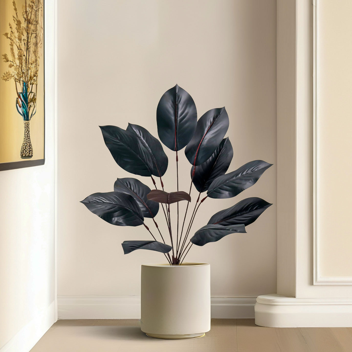 Simulated green plants, magnolia branches, black diamond rubber trees, Ficus lyrata, green decoration, garden landscaping, living room table ornaments pic 16