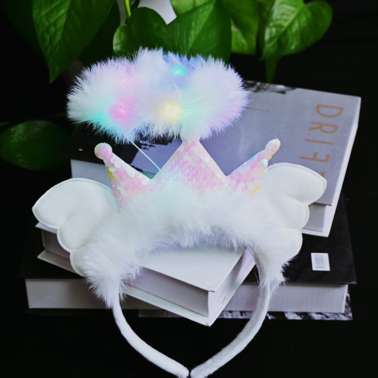 New trendy fairy cute glowing angel sequin headband headwear, girls take photos glowing event party pic 7
