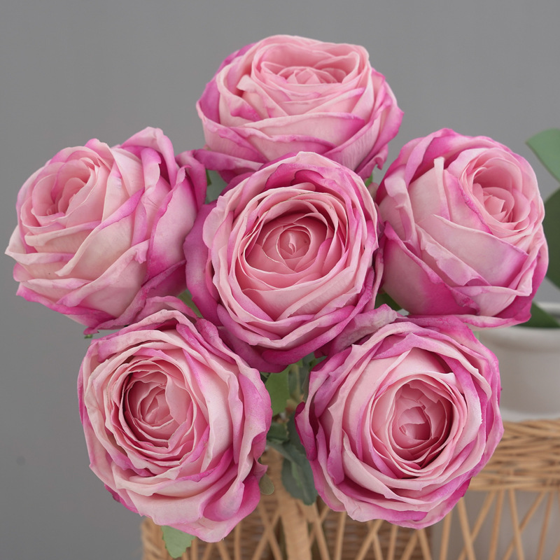 6头焦边荷兰玫 仿真花假花家居装饰婚庆新娘手捧花束摄影道具详情15