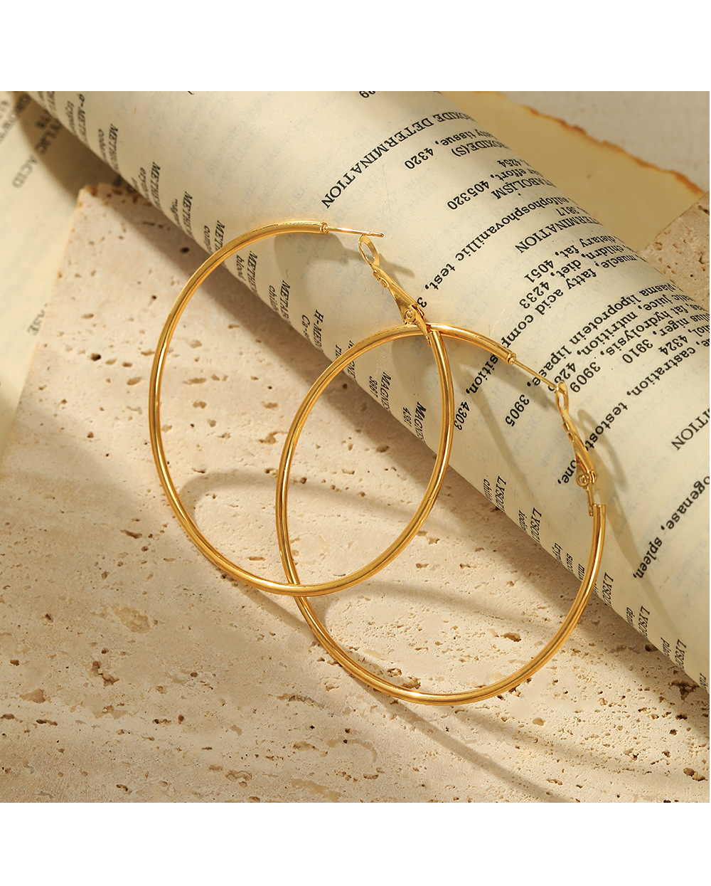 网红简约流行30/40/50/60mm不锈钢圆形耳环个性时尚18K金几何耳饰详情38
