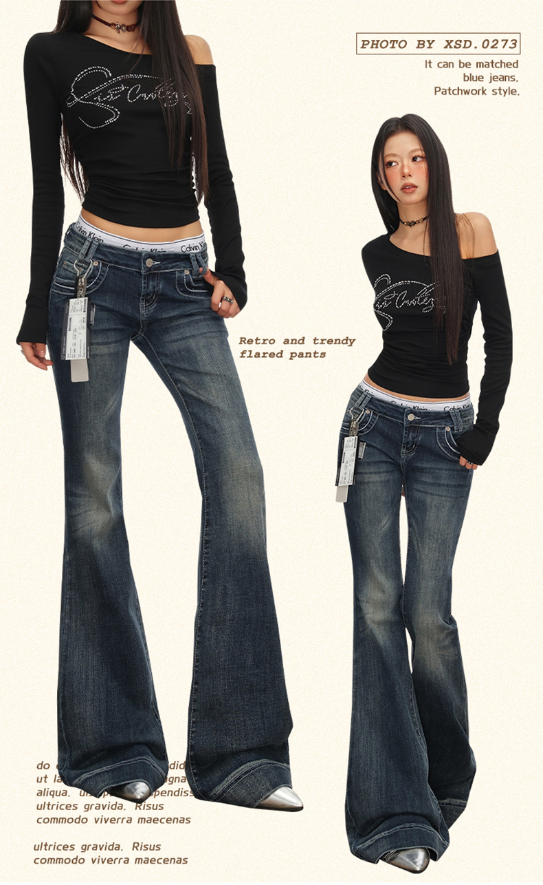 Low-waisted, slightly flared jeans for women in the autumn of 2025 - a versatile, retro, stretch, slimming flared pants for American hot girls. Wholesale pic 2