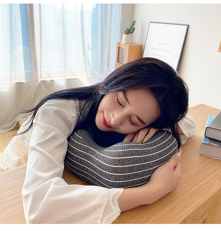 Travel rest airplane pillow, office nap neck protection pillow, striped magnetic fabric U-shaped prone pillow, can be stored pic 19