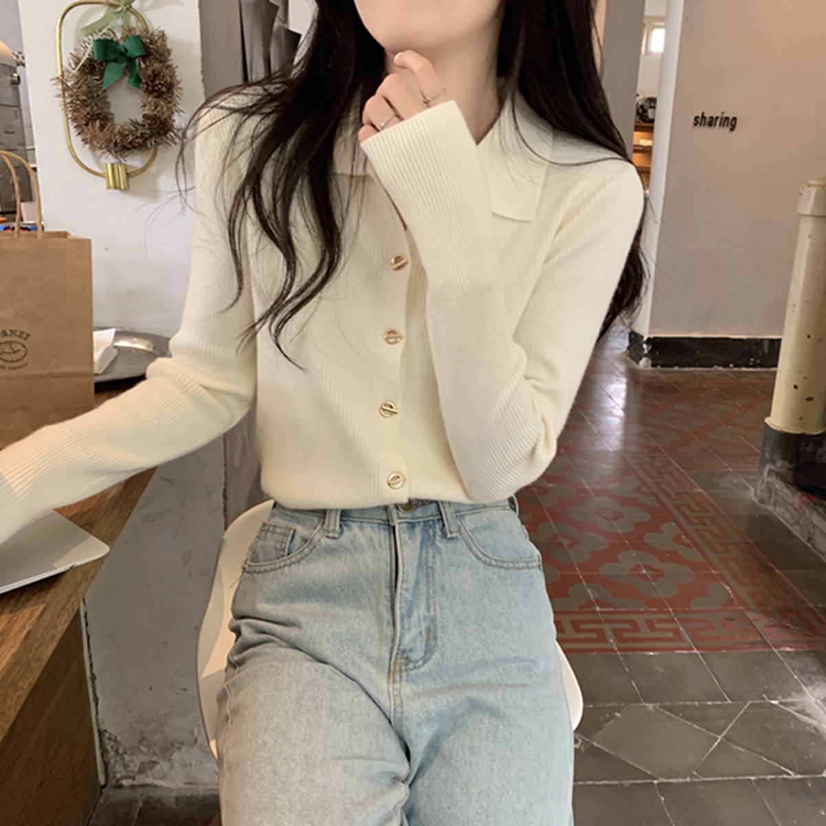 polo领内搭打底针织衫毛衣女秋冬2023新款早秋设计感别致独特上衣详情19