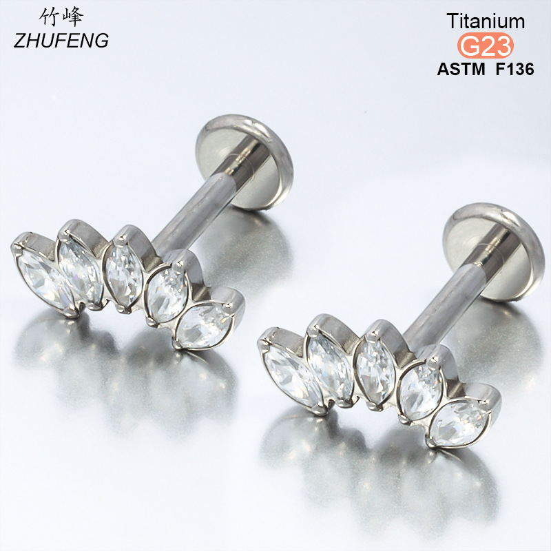 F136钛合金镶锆石耳钉时尚高级感镀金不掉色耳骨钉内牙螺旋唇钉详情12