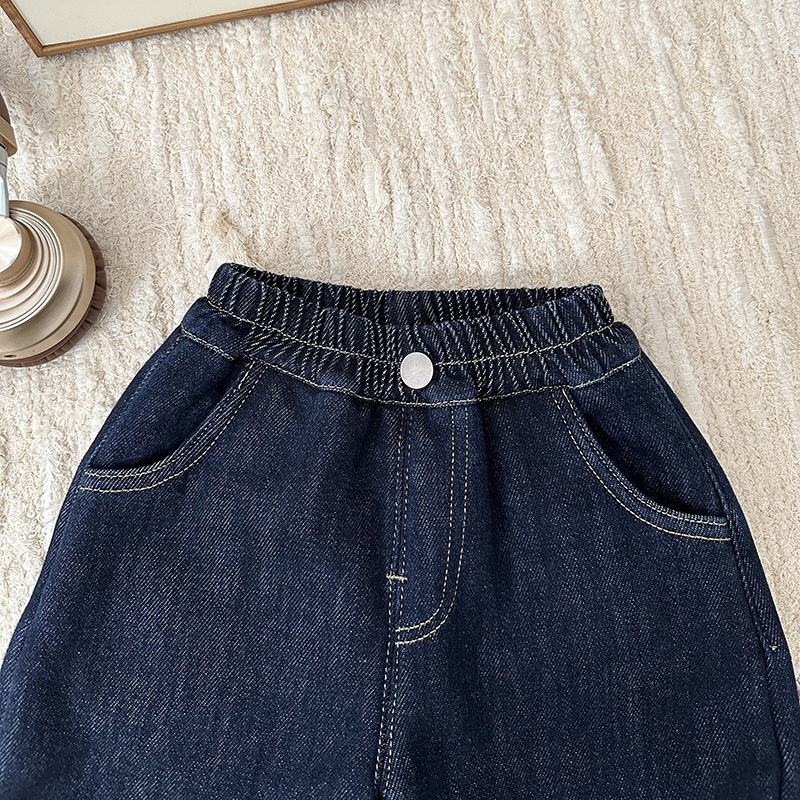 格子边儿童卷边春秋装牛仔裤男童直筒裤子宝宝女童中小童休闲裤潮详情9